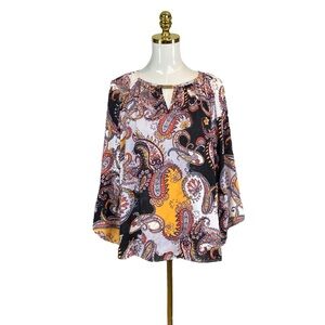 Woman’s Zac & Rachel paisley print boho peasant blouse size L